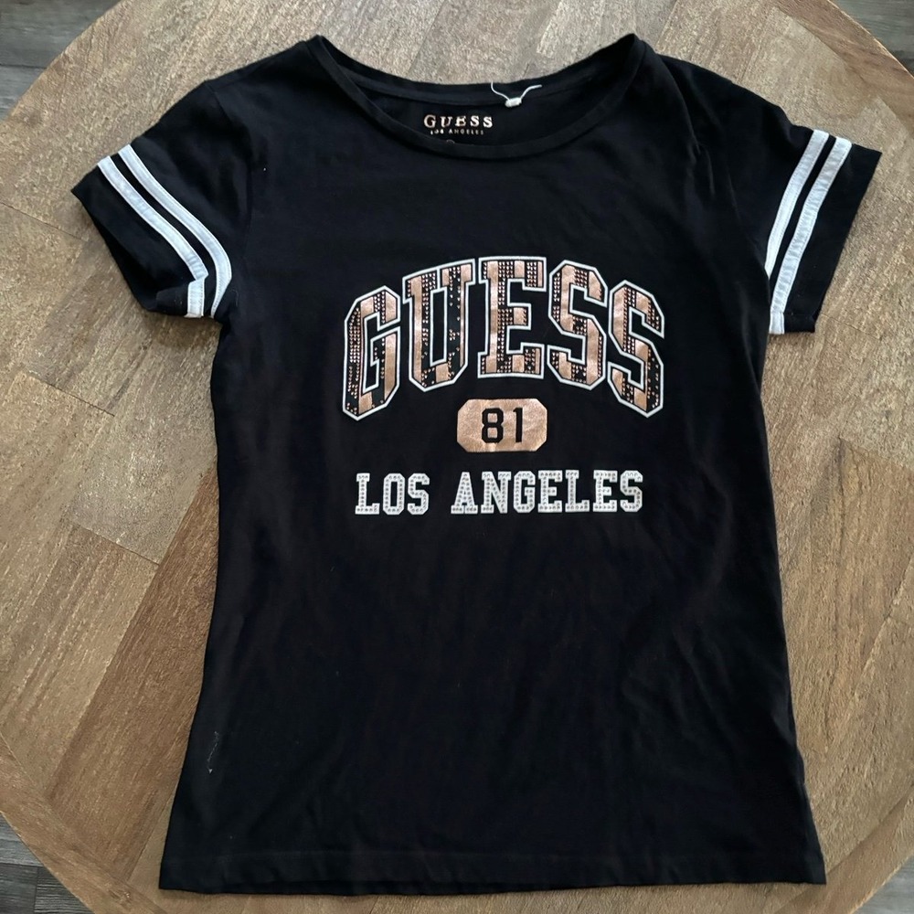 GUESS Los Angeles 81 Black Varsity Ringer T-Shirt Medium